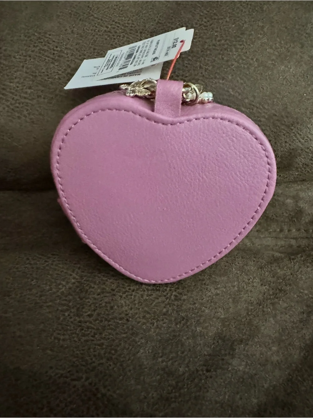 Cat & Jack Pink Heart Travel Jewelry Box with Gold Ring and Pearl Heart Charm